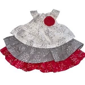 Calvin Klein Baby Girl Gray White & Rose Ruffled Flower Dress 0-3 Months